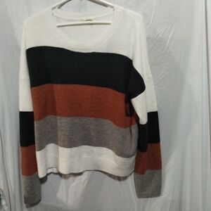 Andree By Unit Colorblock Green Brown Gray Stripe Sweater L Large Boutique